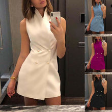 Elegant Ladies Pencil Dresses Button Down Club Evening Party Mini Dresses Summer Sleeveless Sexy Women Dress 2024 - buy cheap