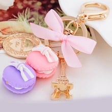 New Macarons Cake Keychain With France Paris Eiffel Tower Macarons Ribbon Keyrings for Women Bag Charm Gift Accessories CH480 2024 - buy cheap