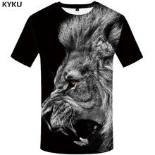 Мужская футболка с рисунком льва KYKU, черная футболка с рисунком животного, большие размеры, лето 2019 2024 - купить недорого