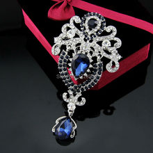 Christmas Brooches for women crystal large navy blue Brooch Rhinestone Bouquet wedding accessories sapphi  jewelry lapel pin 2024 - buy cheap