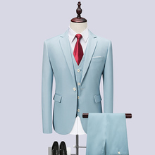 Terno formal masculino slim fit, blazer sólido azul para negócios, casamento, 3 peças, jaqueta + calça + colete, terno, casamento 2024 - compre barato