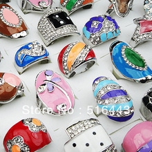 10pcs Czech Rhinestones Mix Style  Enamel Fashion Silver Plated Women Rings Wholesale Jewelry Lots A-206 2024 - buy cheap