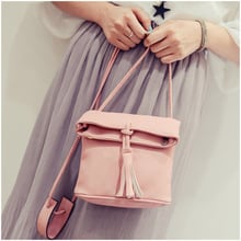 Simple Fashion Korean Women Messenger Bag PU Leather Handbag Solid Color Drawstring Tassels Beach Bag Zipped Shoulder Bag Bolsas 2024 - buy cheap