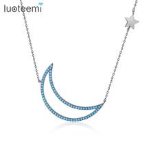 LUOTEEMI Black Gun Tone Blue CZ Womens Crescent Half-Moon Pendant Necklace For Young Girls Fashion Gift Jewelry Neckalces 2024 - buy cheap