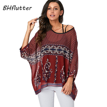 BHflutter Women Blouses 2019 Batwing Floral Print Chiffon Blouse Shirt Ladies Vintage Summer Tunic Tops Plus Size blusa mujer 2024 - buy cheap