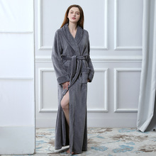 Серый мягкий коралловый флис платье для влюбленных мужчин женщин теплый супер длинный банный халат мужские кимоно халат 2024 - купить недорого