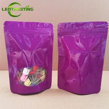 Leotrusting 50pcs Glossy Purple Elegant Foil Window Zip Lock Bag Aluminzing Clear Window Powder Coffee Storage Packaging Bags 2024 - buy cheap