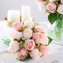 Искусственные розы, свадебный букет, новый год, искусственные цветы, украшение для дома, Свадебная вечеринка, 12 головок в партии 2024 - купить недорого
