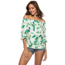 BYUAN Fashion Summer T shirt Women Printed tshirt Slash Neck Off Shoulder Women T-Shirt 2018 Tops Tees Ladies tshirts Green 2024 - buy cheap