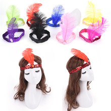 9 Colors Women Head Band Beaded Sequin Flapper Feather Headband Headpiece Party Costume Headband Hair Accessories 2024 - buy cheap