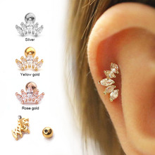 1Pc Cz Crown Tragus Stud Conch Piercing Helix Cartilage Earring Crystal Piercing Ear Jewelry 2024 - compre barato