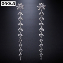 GAOLA New Long Leaves Oval CZ Dangle Earrings For Women Hollow Crystal Zirconia Wedding Jewelry GLE8043 2024 - buy cheap