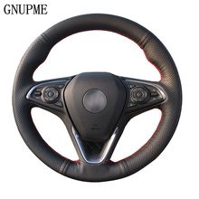 GNUPME рука сшитый черный кожаный чехол на руль для Buick Envision Verano 2005-2015 Автомобиль специальный алюминиевый сплав замок ремня Чехлы для рулевого колеса 2024 - купить недорого