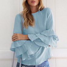 Women 2018 Spring Ladies Elegant Blouses Shirts O Neck 3/4 Sleeve Solid Blusas Tops Casual Loose Pullover Plus Size 2024 - buy cheap