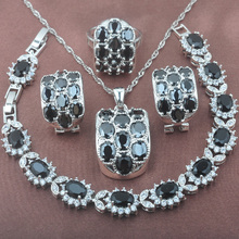Уникальный комплект женских вечерние велирных изделий из черного циркония, лучший подарок, браслет, ожерелье, кулон, серьги, кольцо YZ0521 2024 - купить недорого