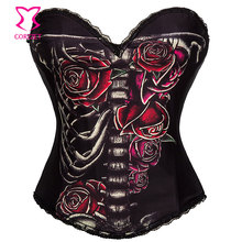 Red Rose&Skeleton Printed Gothic Corselet Corset Overbust Corsets And Bustiers Steampunk Espartilhos E Corpetes Sexy Lingerie 2024 - buy cheap