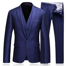 Mens suits Tuxedo 3 Set Slim Fit Brand Blazer Royal Blue Dress Suit For Men ukraine Groom Wedding Dress(Blazer+Pants+Vest+Tie) 2024 - buy cheap