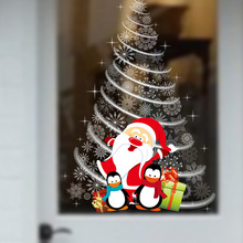 Санта-Клаус Пингвин Рождественская елка Рождественские виниловые наклейки на стену «Happy» Новогодняя витрина Окно Стекло домашний декор съемные художественные наклейки 2024 - купить недорого