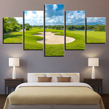 Pinturas en lienzo para decoración del hogar, marco de Arte de pared para sala de estar, carteles de campo de Golf, impresiones en HD, imágenes de césped verde, cielo azul, 5 piezas 2024 - compra barato