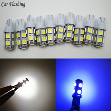 10PCS LED light T10 W5W LED Bulbs 9SMD 5050 W5W T10 LED White Blue auto car wedge clearance lights W5W 194 168 led interior lamp 2024 - buy cheap