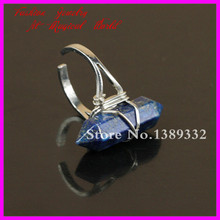 1Pc Nature Lapis Lazuli Point Gems Ring Wire Wrapped Ring Adjustable Circle,Hexagon Druzy Gems Ring 2024 - buy cheap