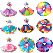 Citgeett-Falda + diadema para niñas pequeñas, tutú de arcoíris, para fiesta de baile, con volantes, ropa de verano 2024 - compra barato