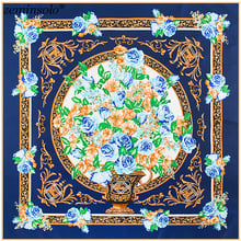 130*130cm Luxury Brand Floral Printed Women Silk Scarf Scarves Large Size Female Square Bandana Shawls Scarves Stoles Girl 2024 - buy cheap