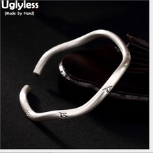 Uglyless 100% настоящий солидный 999 чистый серебряный Персонализированные волнистые браслеты для женщин буддизм шесть слов Открытый браслет ручной работы ювелирные украшения 2024 - купить недорого