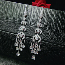 New Luxury Brand Clear Blue Long Earrings For Women Wedding Party Drop AAA Clear Cubic Zirconia Tassel Dangle Earrings 2024 - buy cheap