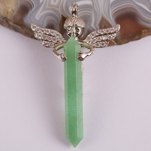 Pingente pedra verde natural da aventurina, pedra preciosa, jóia da sorte anjo s3017 2024 - compre barato