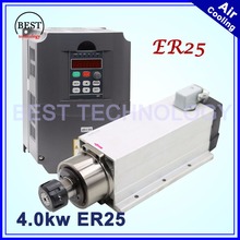 New arrival! 4kw ER25 air cooled spindle motor air cooling 18000rpm 4.0kw 4 bearings 220v/380v square spindle & 4.0kw Inverter 2024 - buy cheap