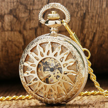 Luxury New Golden Hollow Flower Sun Case Design With Roman Number Dial Skeleton Mechanical Pendant Pocket Watch For Men Women 2024 - купить недорого