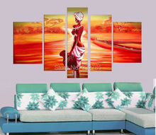 Hand Painted Wall Art African Landscape Oil Painting On Canvas Abstract 5 Piece Modern Home Living Room Decoration Set Picture 2024 - buy cheap