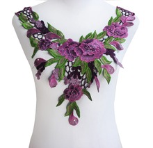 Embroidered Lace Neckline Collar Violet Green Flower Applique Patches Fabric Scrapbooking Embossed Sewing Supplies 10piece/T1335 2024 - buy cheap