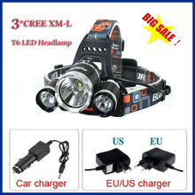 T6 Headlamp 5000 Lumens 3 x Cree XM-L T6 Head Lamp High Power LED Headlamp Head Torch Lamp Flashlight Head +charger+car charger 2024 - buy cheap