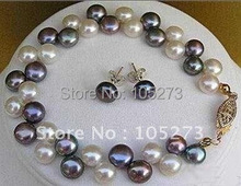 Charming! AA 6-8MM White Black Color Genuine Freshwater Pearl Earring Bracelet Pearl Jewelry New Free Shipping 2024 - buy cheap