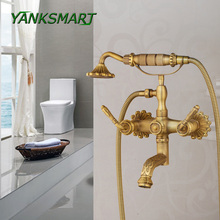 YNAKSMART-grifos de baño de latón cepillado antiguo, mezclador de lavabo de baño montado en la pared, grifo con cabezal de ducha de mano 2024 - compra barato