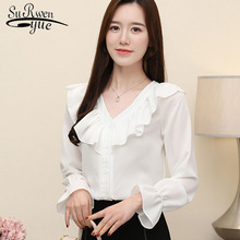 New Office Lady chiffon blouse 2019 spring fashion V-neck long sleeve sexy casual women chiffon blouse solid color top 2714 50 2024 - buy cheap