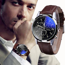 HOT SALE 2019 Top Brand Luxury Fashion Faux Leather Watches Mens Blue Ray Glass Quartz Analog Watch Wristwatch Clock Dropship 2024 - buy cheap