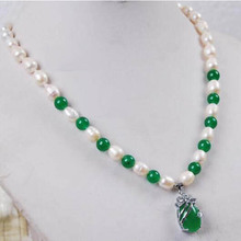 fine jewelry 6-7mm White Akoya Cultured Pearl/Green Jade Gemstones pendant necklace  drop shipping 2024 - buy cheap