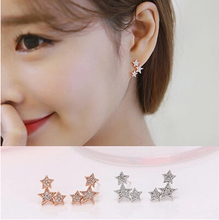 Pendientes de tuerca de plata de ley 2017 para mujer, aretes pequeños con diseño de tres estrellas, regalo de Navidad, promoción, novedad de 925 2024 - compra barato