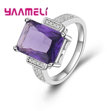 New Fashionable Genuine 925 Sterling Silver Purple Cubic Zircon Stone Finger Rings Crystal Jewelry For Women Men Present 2024 - buy cheap