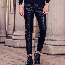 Fanzhuan Free shipping new fashion men's male casual skinny pants leather trousers autumn winter 2017 slim man PU leather 718224 2024 - buy cheap