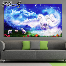 FULLCANG-pintura de diamante 5d diy, mosaico bordado de diamantes de imitación cuadrados/redondos, grandes nubes blancas, unicornio, regalo de venta FC1669 2024 - compra barato