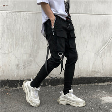 Autumn men black hip hop punk harem pants joggers nightclub DJ singer hiphop cargo pants men ribbons streetwear stage trousers 2024 - buy cheap