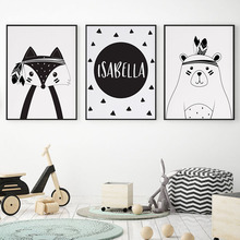 Tribal Prints Nursery Wall Art Canvas Painting Custom Personal Name Nordic Poster Cartoon Fox Bear Wall Pictures Kids Room Decor 2024 - buy cheap