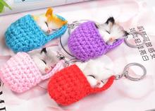 200PCS Cute Sleeping Cat Pompom Keychains For Women Girls Handmade Woven Shoes Faux Rabbit Fur Kitten Key Chains 2024 - buy cheap