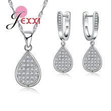 Fast Shipping Hot Sale Women Jewelry Fashion Silver Chain Water Drop Shape Full Rhinestone Pendant Necklace Earring Set 2024 - buy cheap