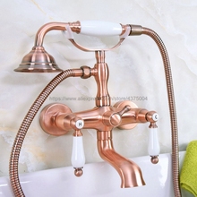 Antique Red Copper Bathtub Mixer Faucet Dual Handle Bath Shower Set with Hand Shower Swivel Tub Spout Nna326 2024 - buy cheap