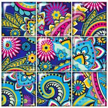 Beauty painting patterns flowers Square glass cabochon 10pcs mixed 12mm/20mm/25mm/30mm Size flat back DIY Jewelry Findings 2024 - buy cheap